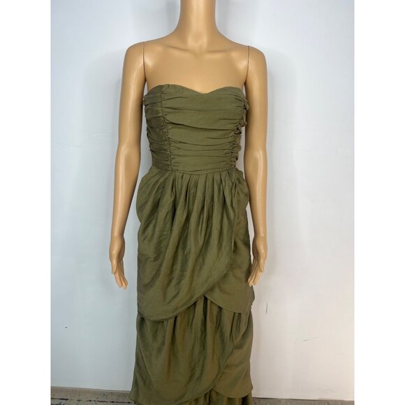 Lena The Rose Petals Dress Sage Green Tiered Strapless Maxi Sweetheart Layered - Picture 3 of 9
